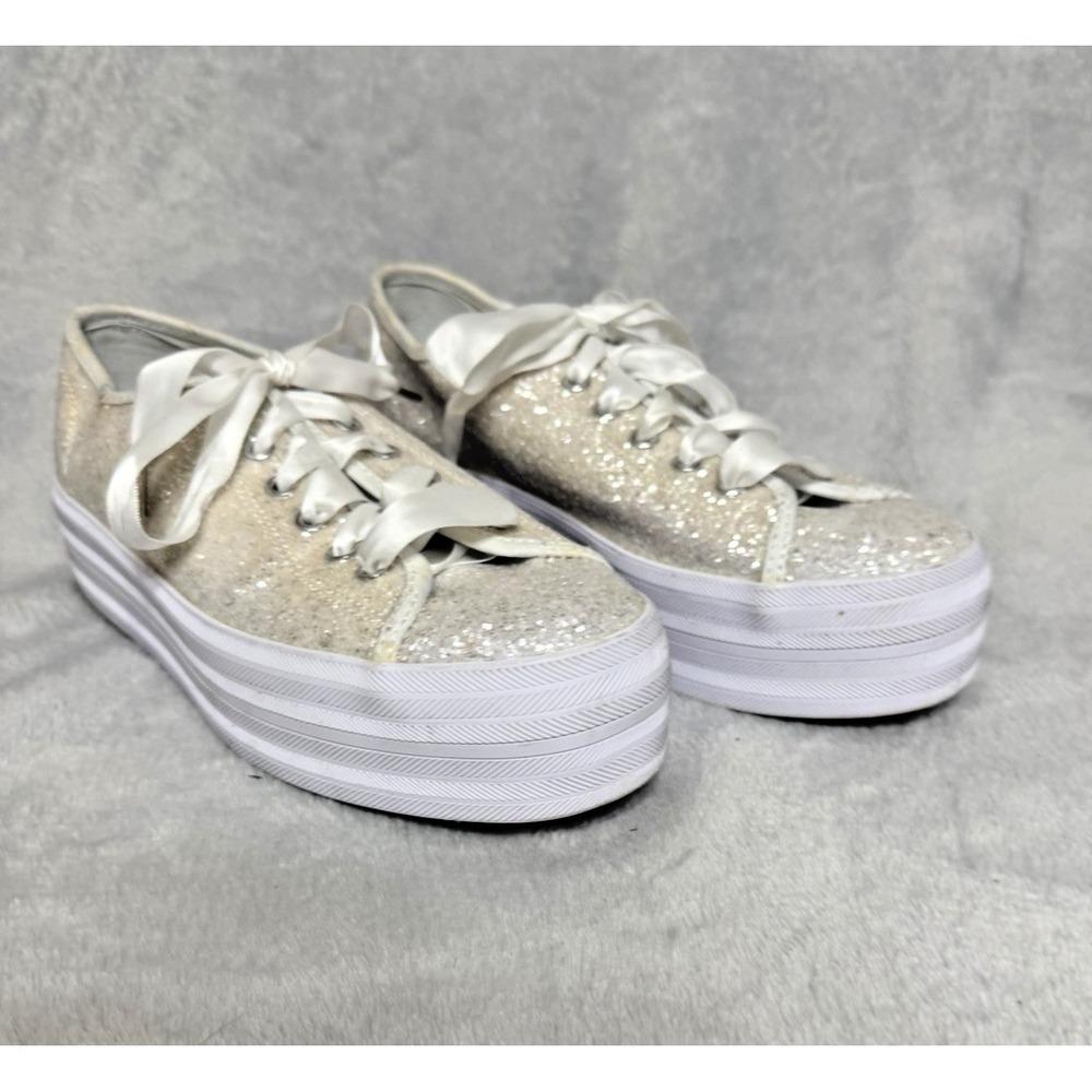 KATE SPADE x KEDS Glitter Platform Sneakers Women Size 9.5 White Low Top